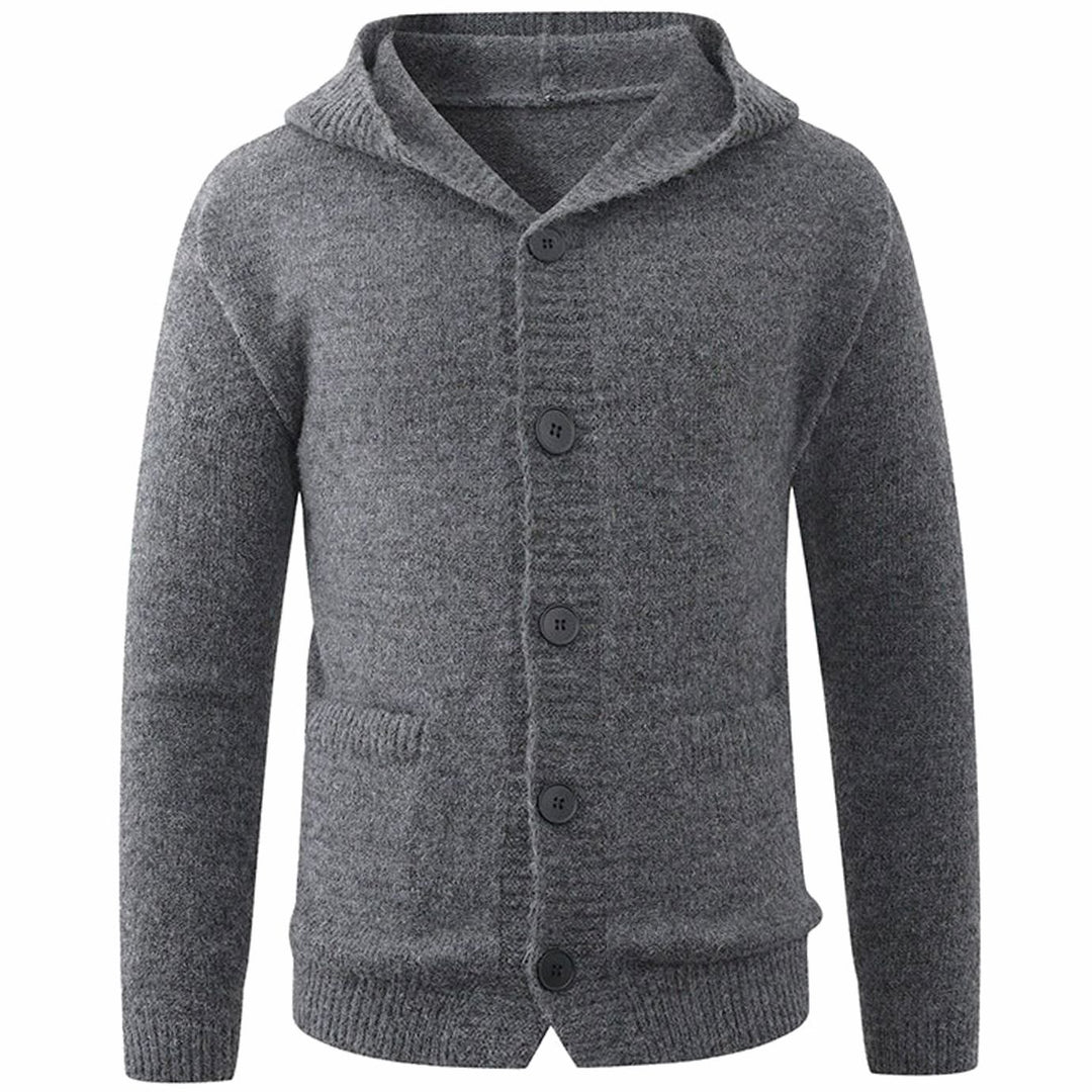 Men's Hooded Button-Front Knit Cardigan Sweater - Dark Gray