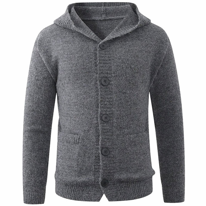 Men's Hooded Button-Front Knit Cardigan Sweater - Dark Gray