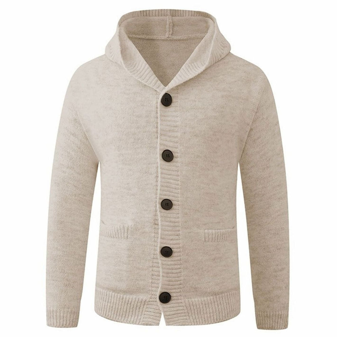 Men's Hooded Button-Front Knit Cardigan Sweater - Apricot