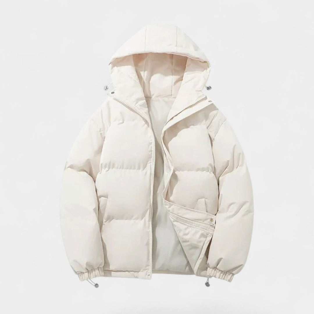 Men's Hooded Puffer Winter Jacket Padded Zip-Up Coat - Beige