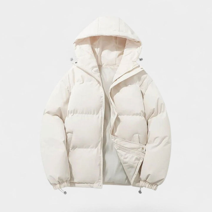 Men's Hooded Puffer Winter Jacket Padded Zip-Up Coat - Beige