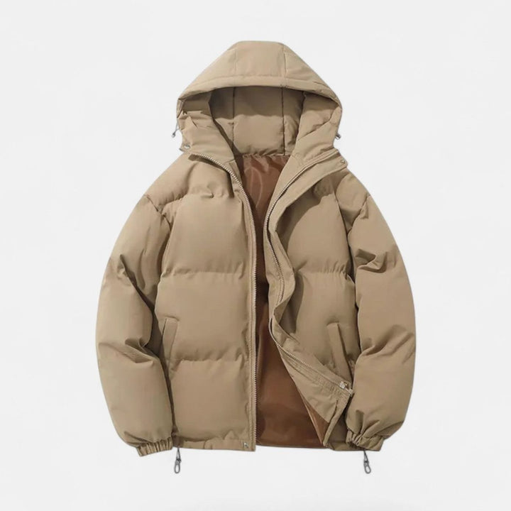 Men's Hooded Puffer Winter Jacket Padded Zip-Up Coat - Khaki