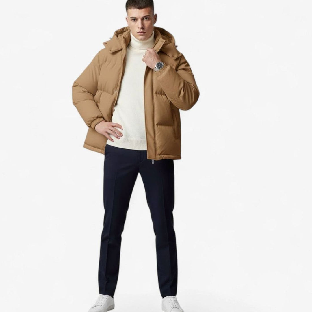 Men's Hooded Puffer Winter Jacket Padded Zip-Up Coat