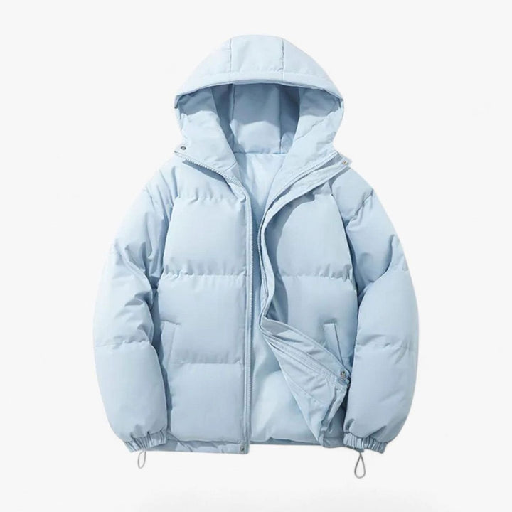 Men's Hooded Puffer Winter Jacket Padded Zip-Up Coat - Light Blue