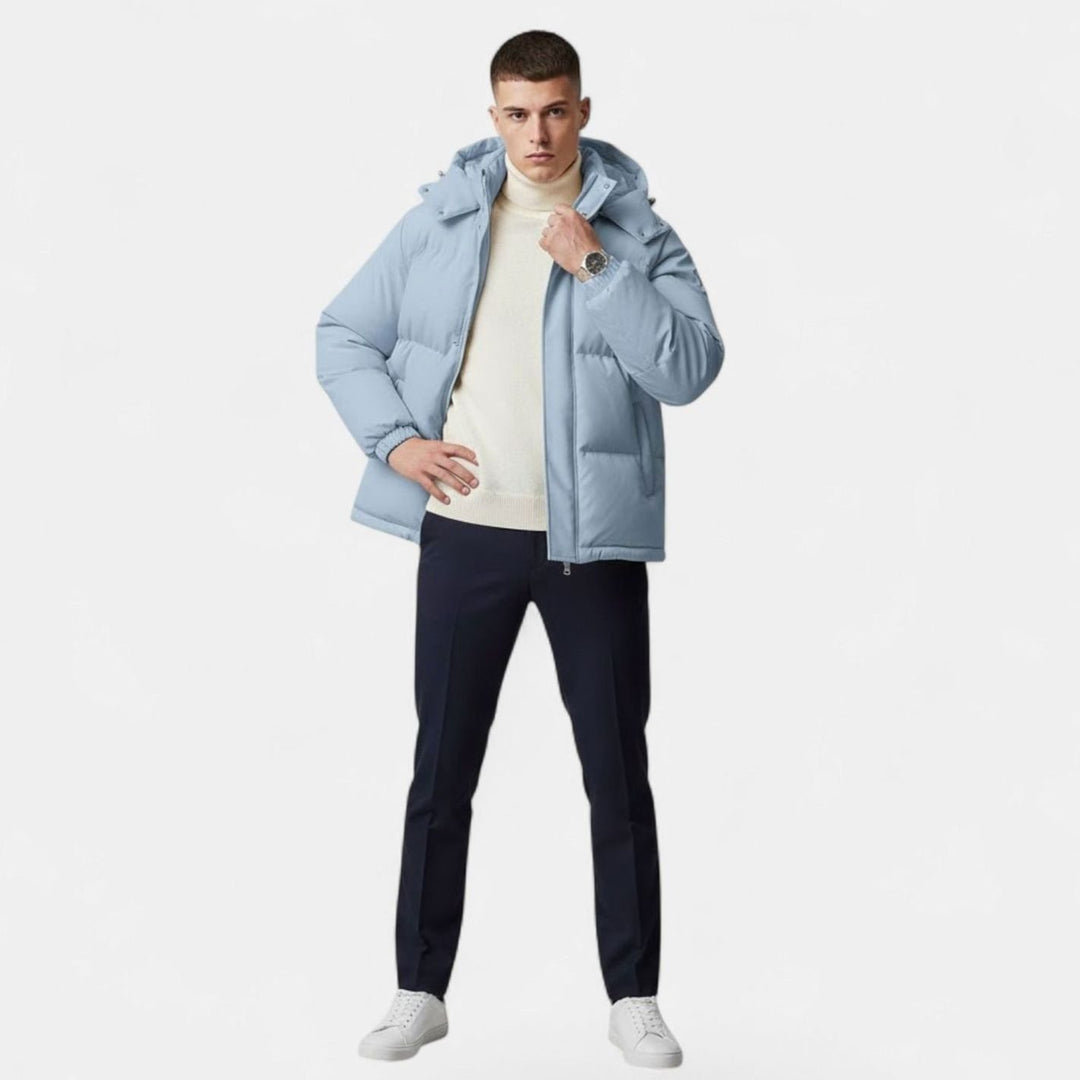 Men's Hooded Puffer Winter Jacket Padded Zip-Up Coat