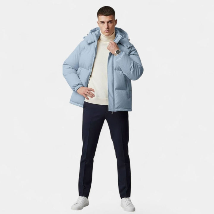 Men's Hooded Puffer Winter Jacket Padded Zip-Up Coat
