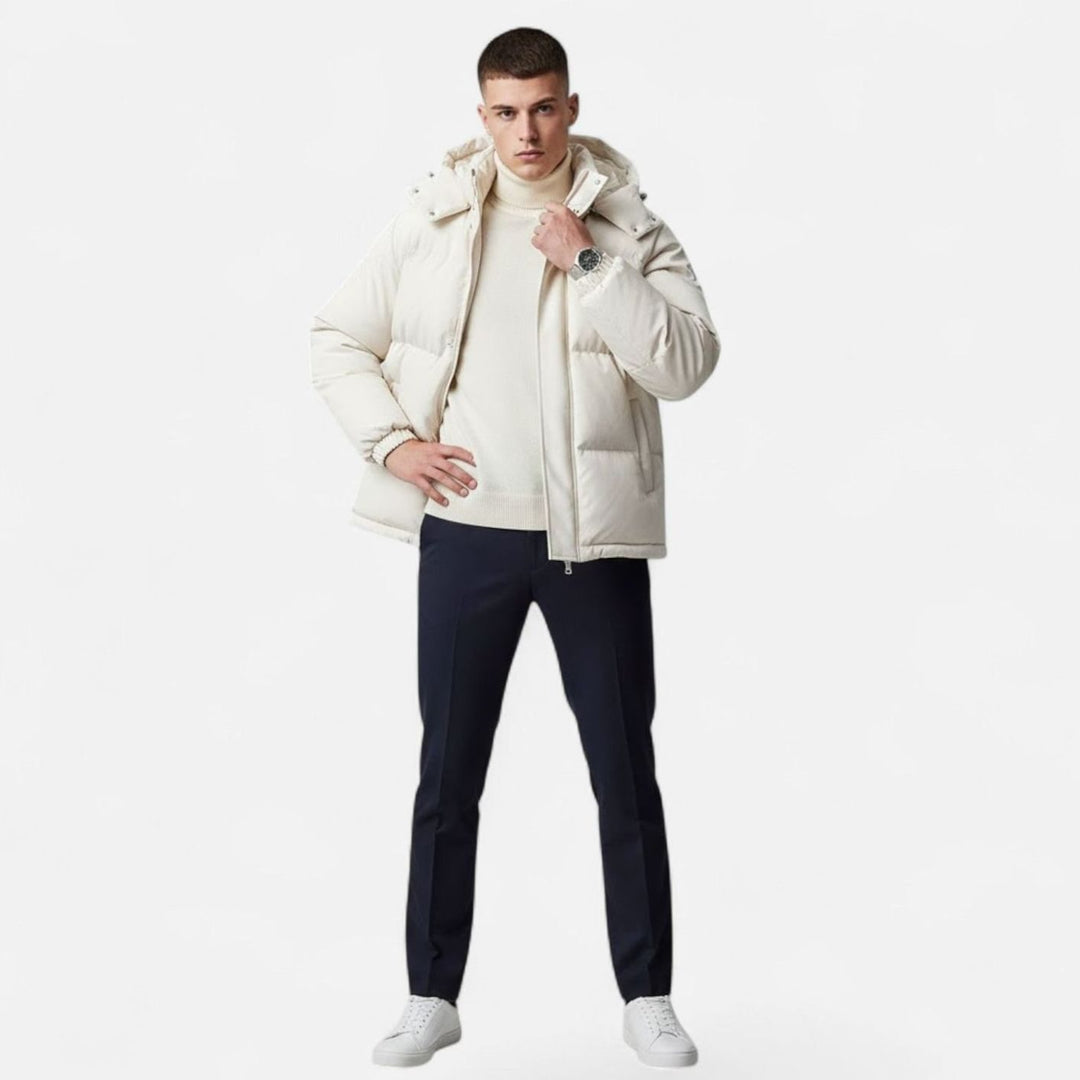 Men's Hooded Puffer Winter Jacket Padded Zip-Up Coat