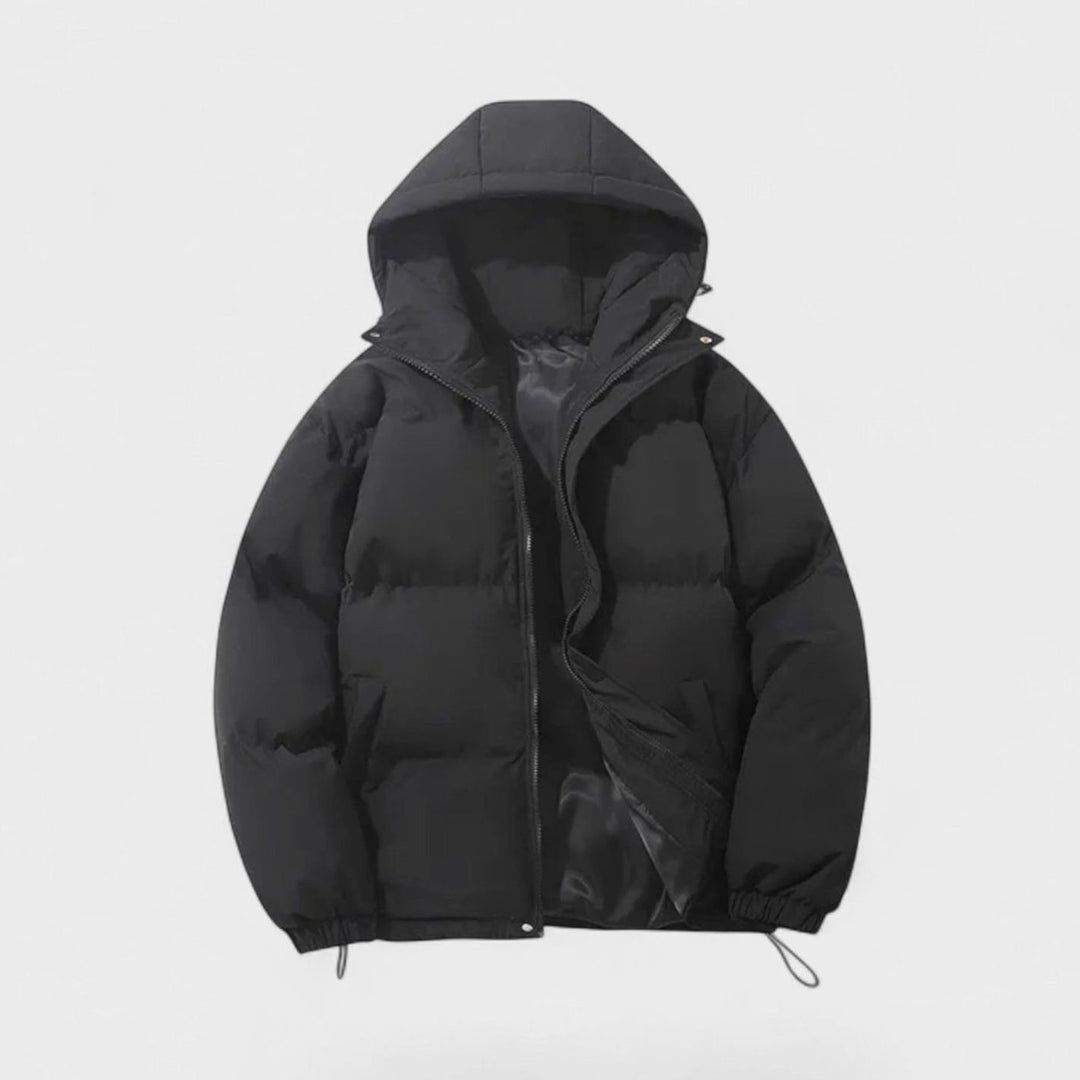 Men's Hooded Puffer Winter Jacket Padded Zip-Up Coat - Black