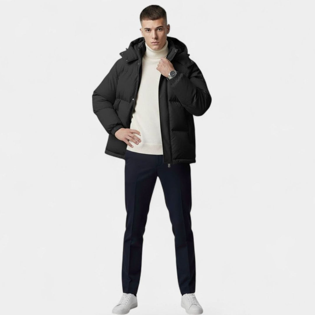 Men's Hooded Puffer Winter Jacket Padded Zip-Up Coat