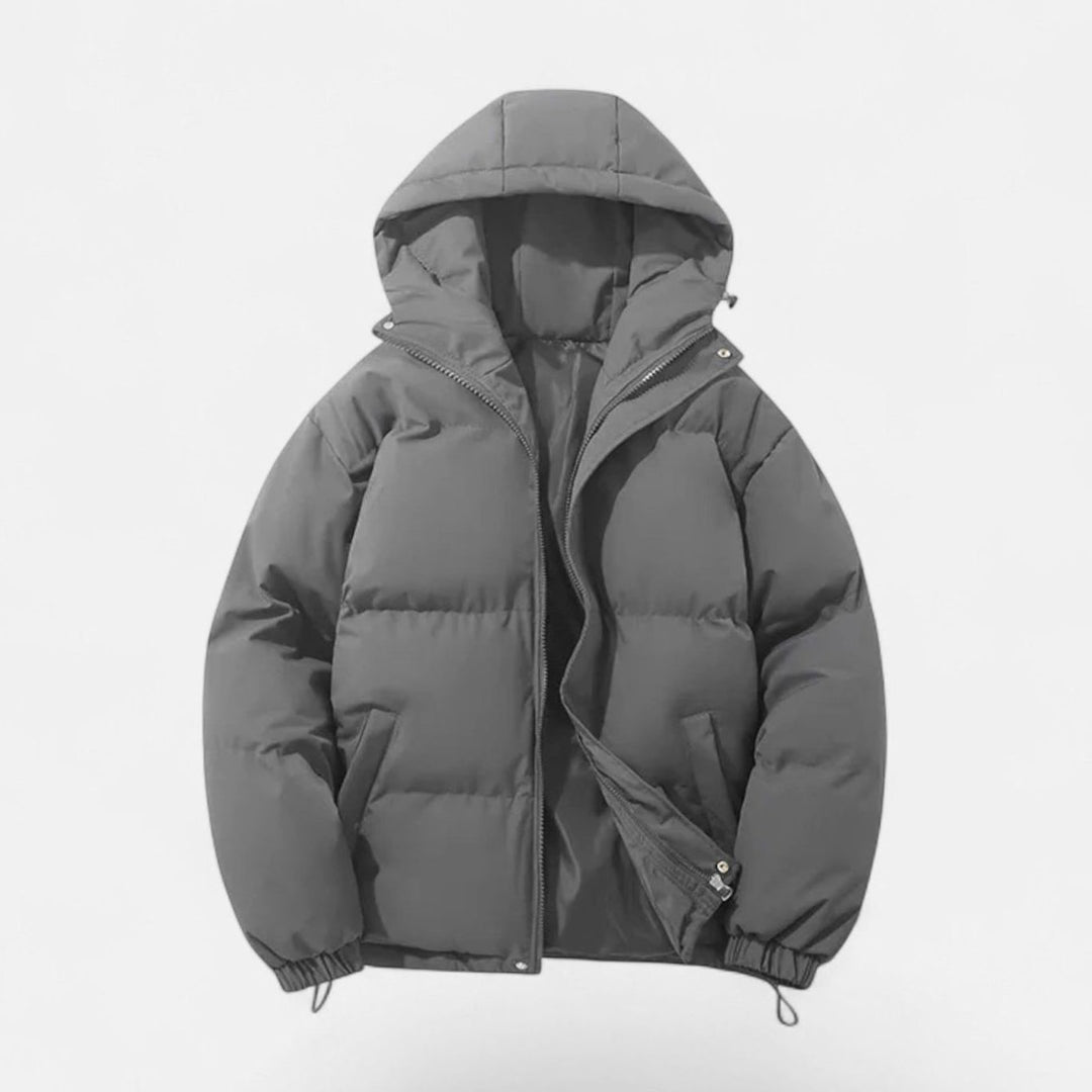 Men's Hooded Puffer Winter Jacket Padded Zip-Up Coat - Grey