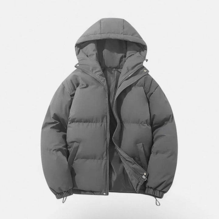 Men's Hooded Puffer Winter Jacket Padded Zip-Up Coat - Grey