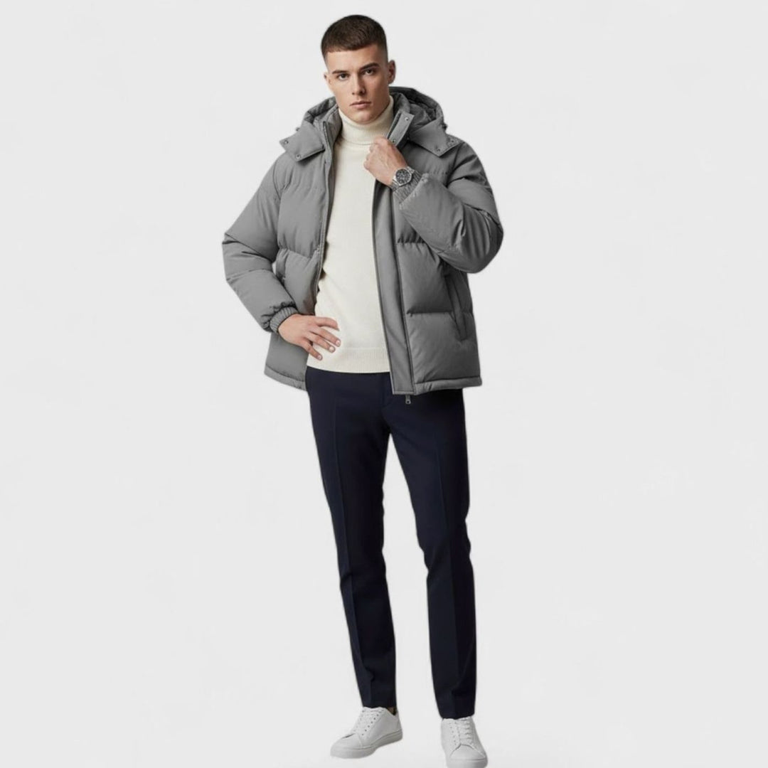 Men's Hooded Puffer Winter Jacket Padded Zip-Up Coat
