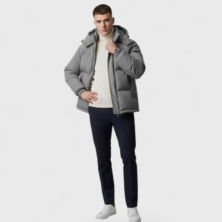Men's Hooded Puffer Winter Jacket Padded Zip-Up Coat