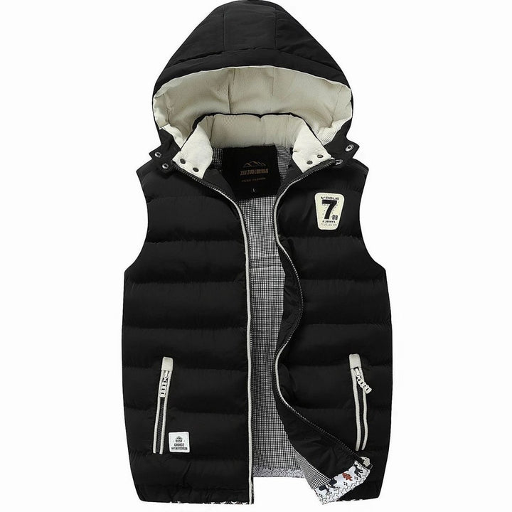 Men's Hooded Sleeveless Quilted Puffer Vest Zip Pockets