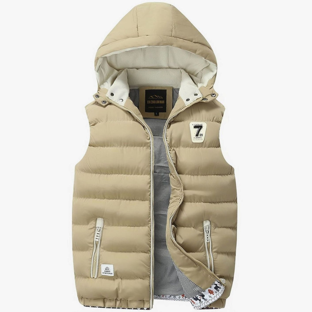 Men's Hooded Sleeveless Quilted Puffer Vest Zip Pockets