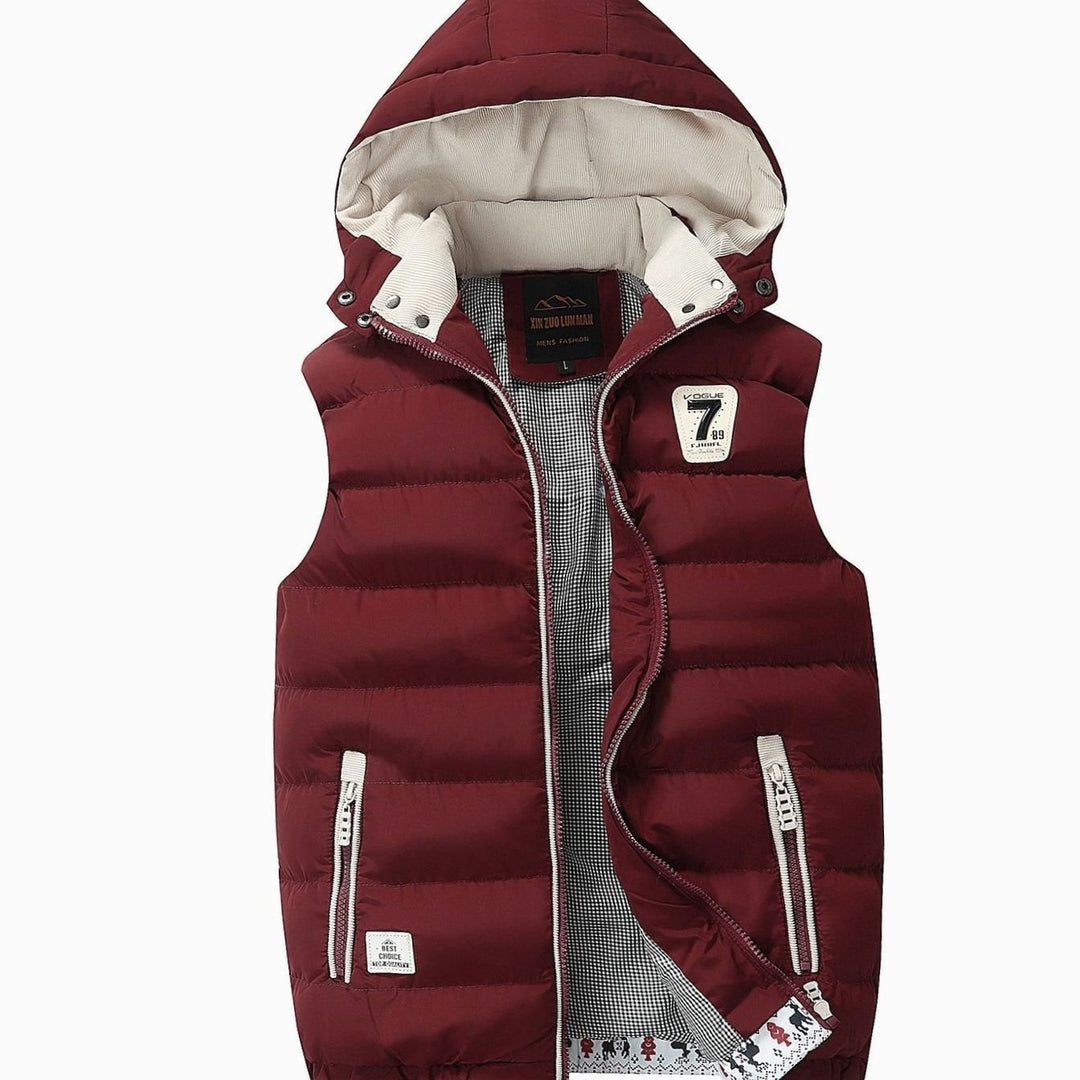 Men's Hooded Sleeveless Quilted Puffer Vest Zip Pockets
