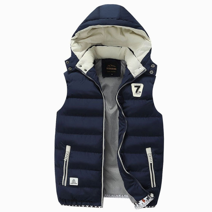 Men's Hooded Sleeveless Quilted Puffer Vest Zip Pockets - Dark Blue