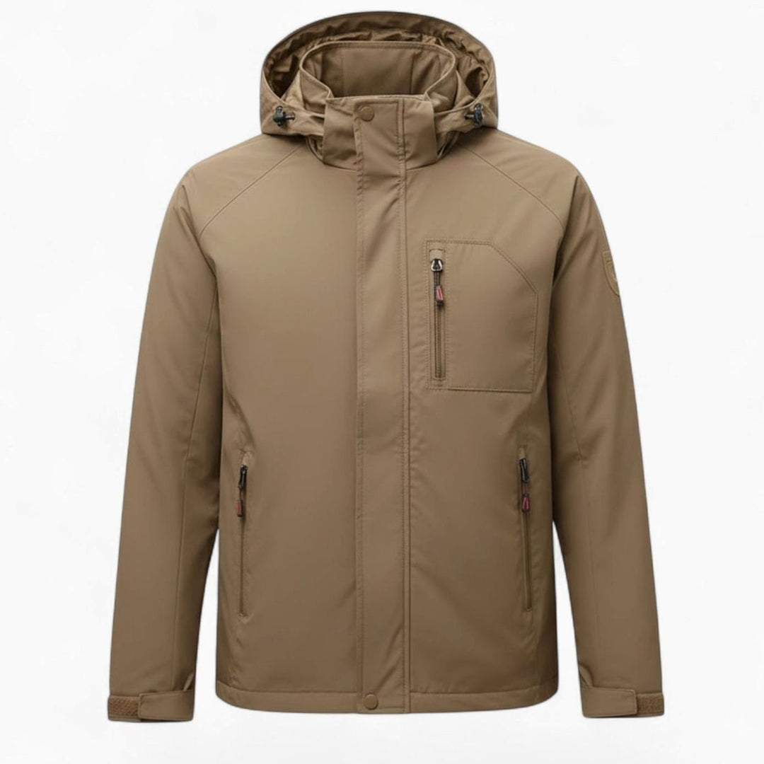 Men's Hooded Zip-Up Insulated Outdoor Winter Jacket - Khaki