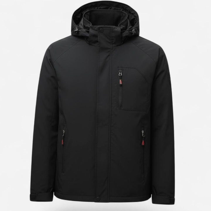 Men's Hooded Zip-Up Insulated Outdoor Winter Jacket - Black