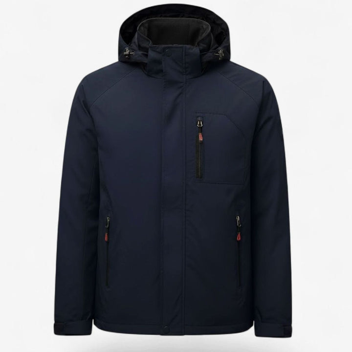 Men's Hooded Zip-Up Insulated Outdoor Winter Jacket - Dark Blue