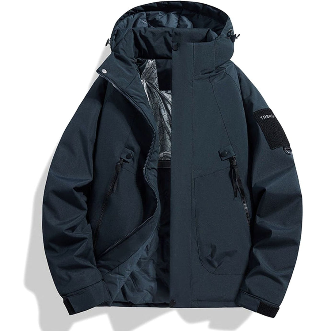 Men's Insulated Hooded Field Jacket Windproof Quilted Utility - Dark Blue