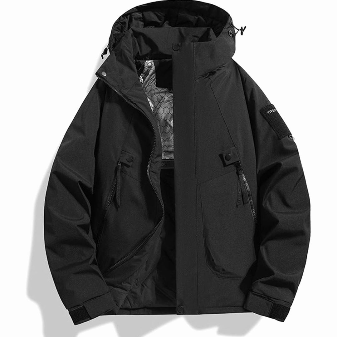 Men's Insulated Hooded Field Jacket Windproof Quilted Utility - Black