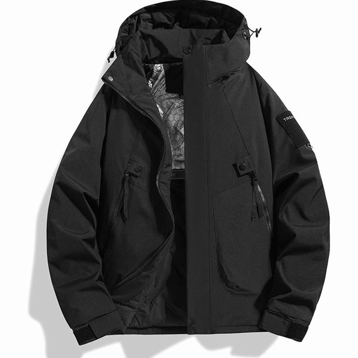 Men's Insulated Hooded Field Jacket Windproof Quilted Utility - Black