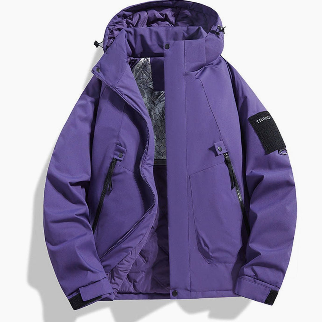 Men's Insulated Hooded Field Jacket Windproof Quilted Utility - Dark Purple