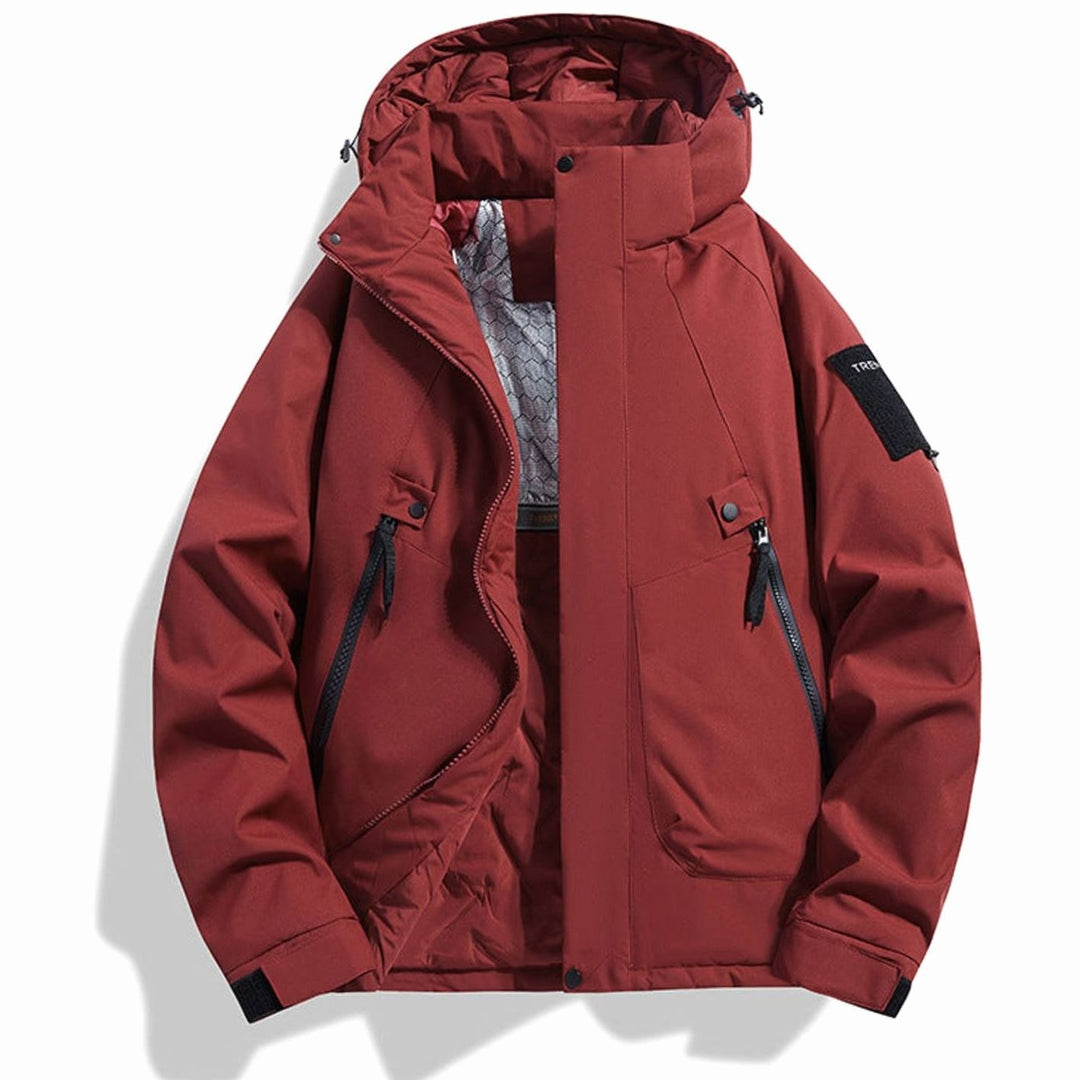 Men's Insulated Hooded Field Jacket Windproof Quilted Utility - Red