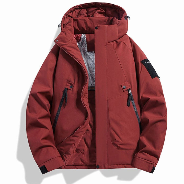 Men's Insulated Hooded Field Jacket Windproof Quilted Utility - Red