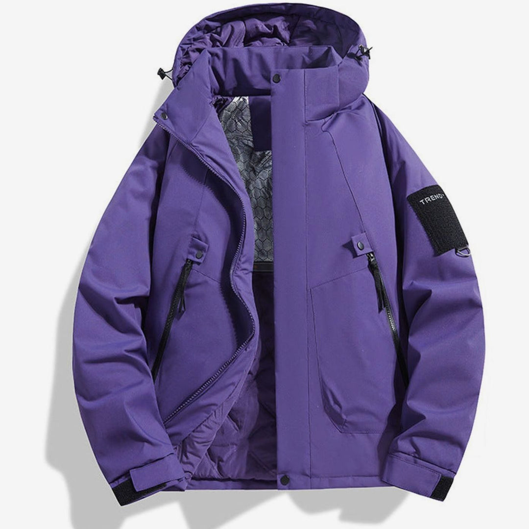 Men's Insulated Hooded Field Jacket Windproof Quilted Utility - Dark Purple