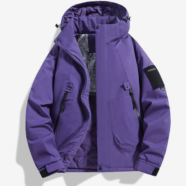 Men's Insulated Hooded Field Jacket Windproof Quilted Utility - Dark Purple