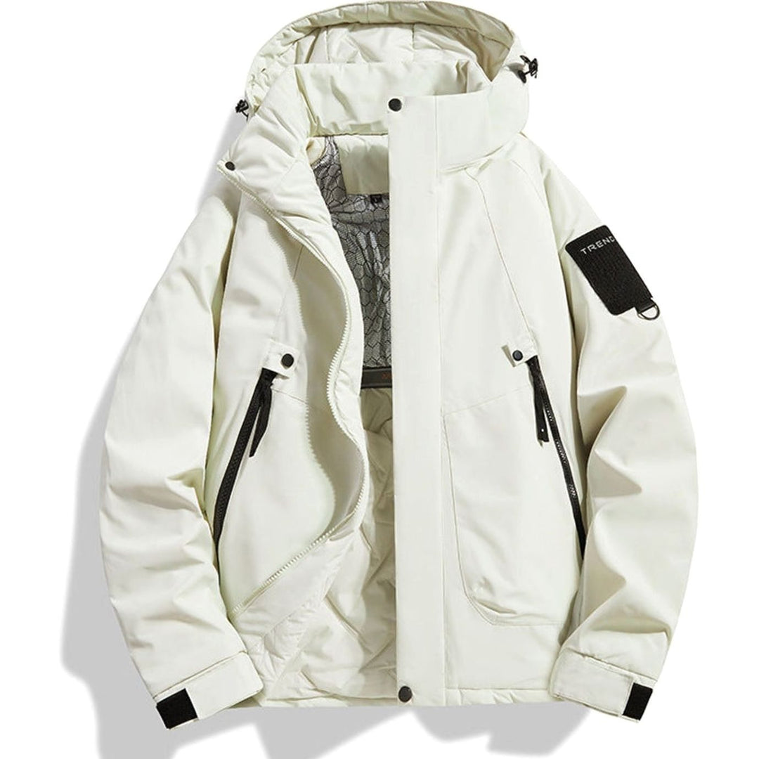 Men's Insulated Hooded Field Jacket Windproof Quilted Utility - White