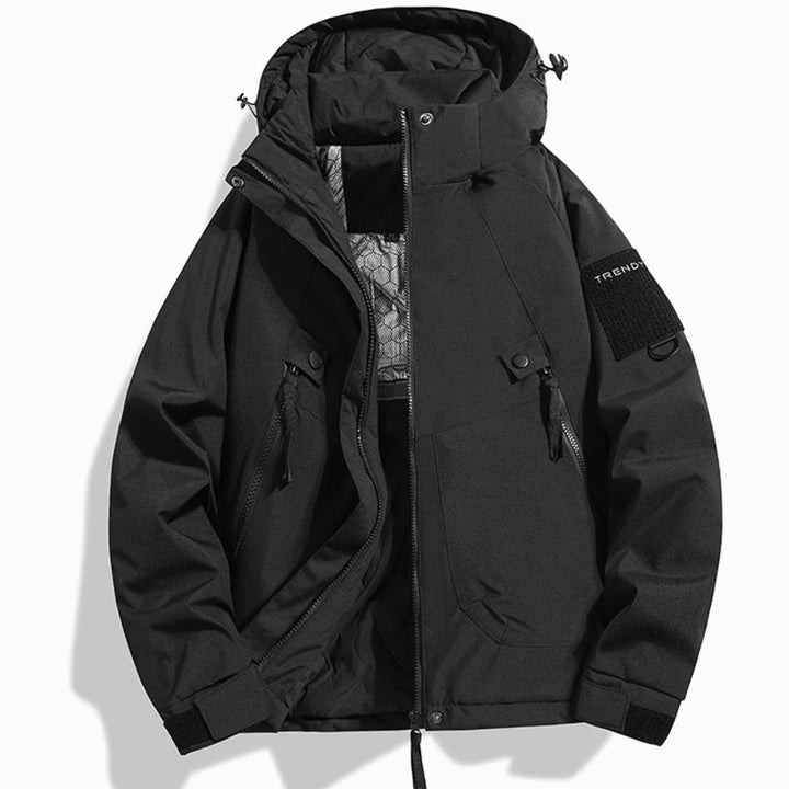 Men's Insulated Hooded Field Jacket Windproof Quilted Utility - Black