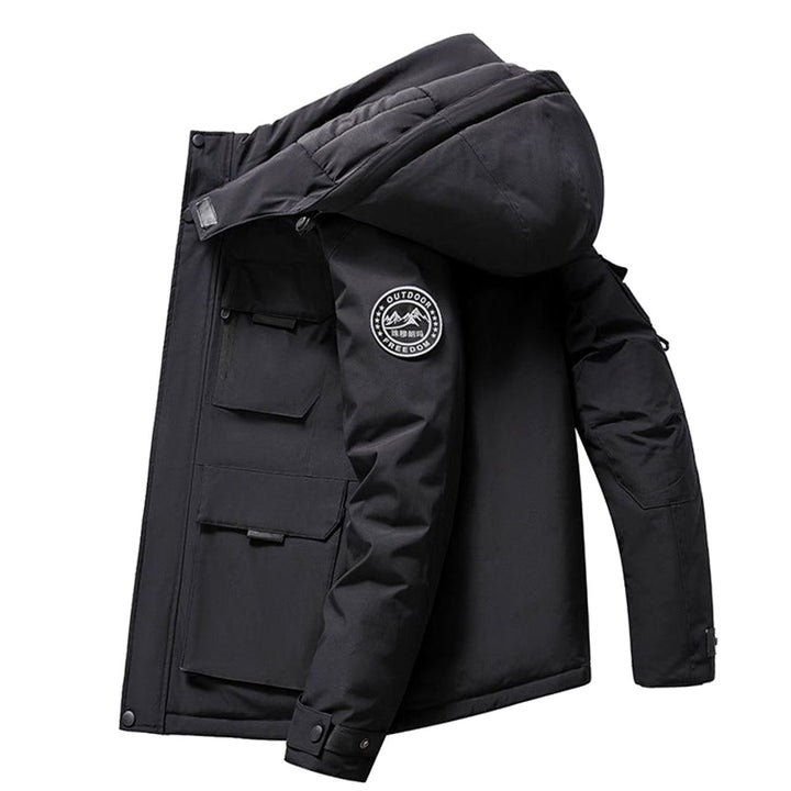 Men's Insulated Hooded Field Parka Multi-Pocket Windproof Winter Jacket - Black