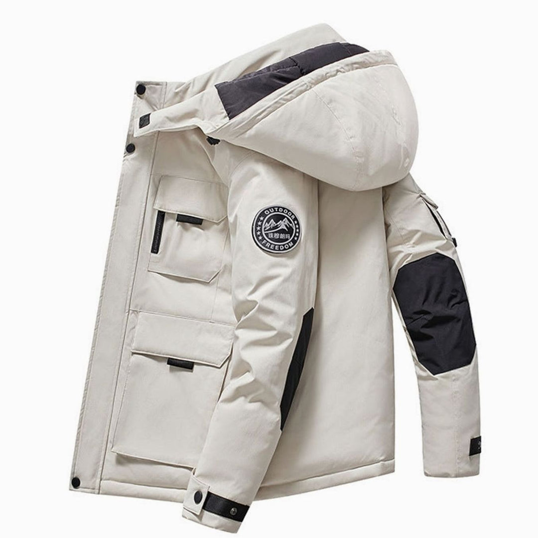 Men's Insulated Hooded Field Parka Multi-Pocket Windproof Winter Jacket - Ivory White