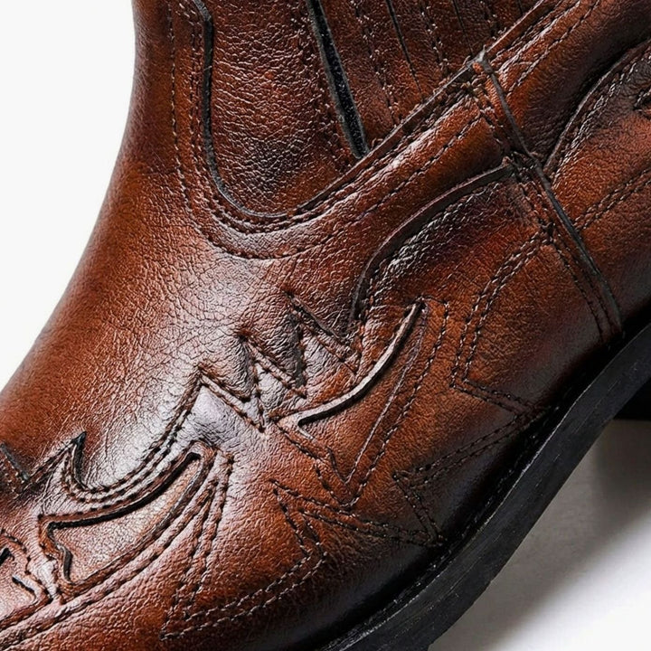 Men's Italian Leather Embossed Western Chelsea Ankle Boots
