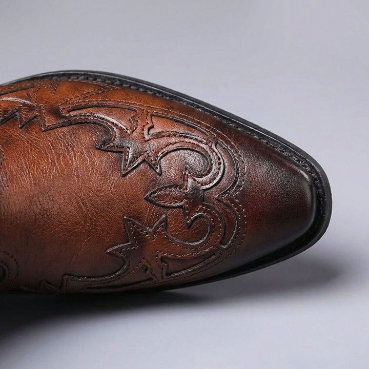 Men's Italian Leather Embossed Western Chelsea Ankle Boots