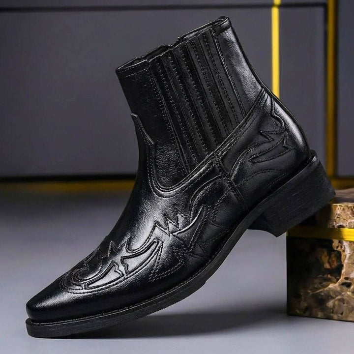 Men's Italian Leather Embossed Western Chelsea Ankle Boots