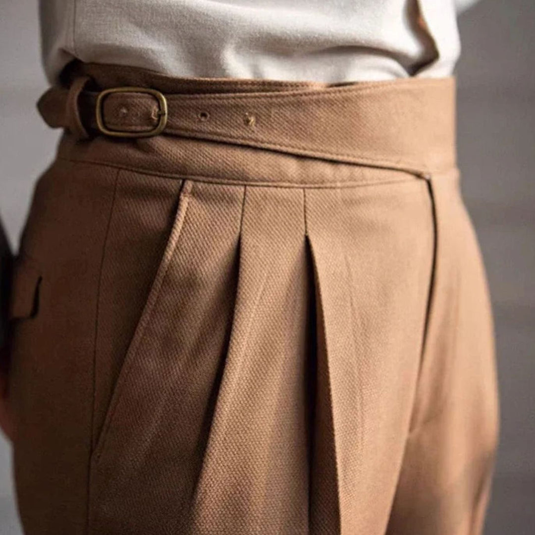 Men's Italian-Style High-Rise Pleated Dress Pants - Khaki