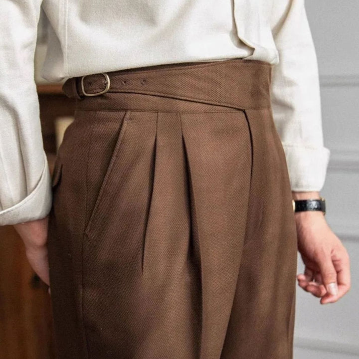 Men's Italian-Style High-Rise Pleated Dress Pants - Brown