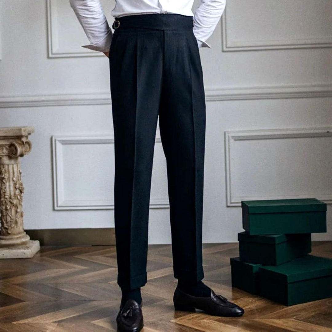 Men's Italian-Style High-Rise Pleated Dress Pants - Black