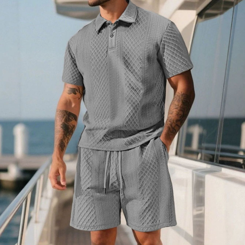 Men's Jacquard Quilted Polo Shirt Bermuda Shorts Set