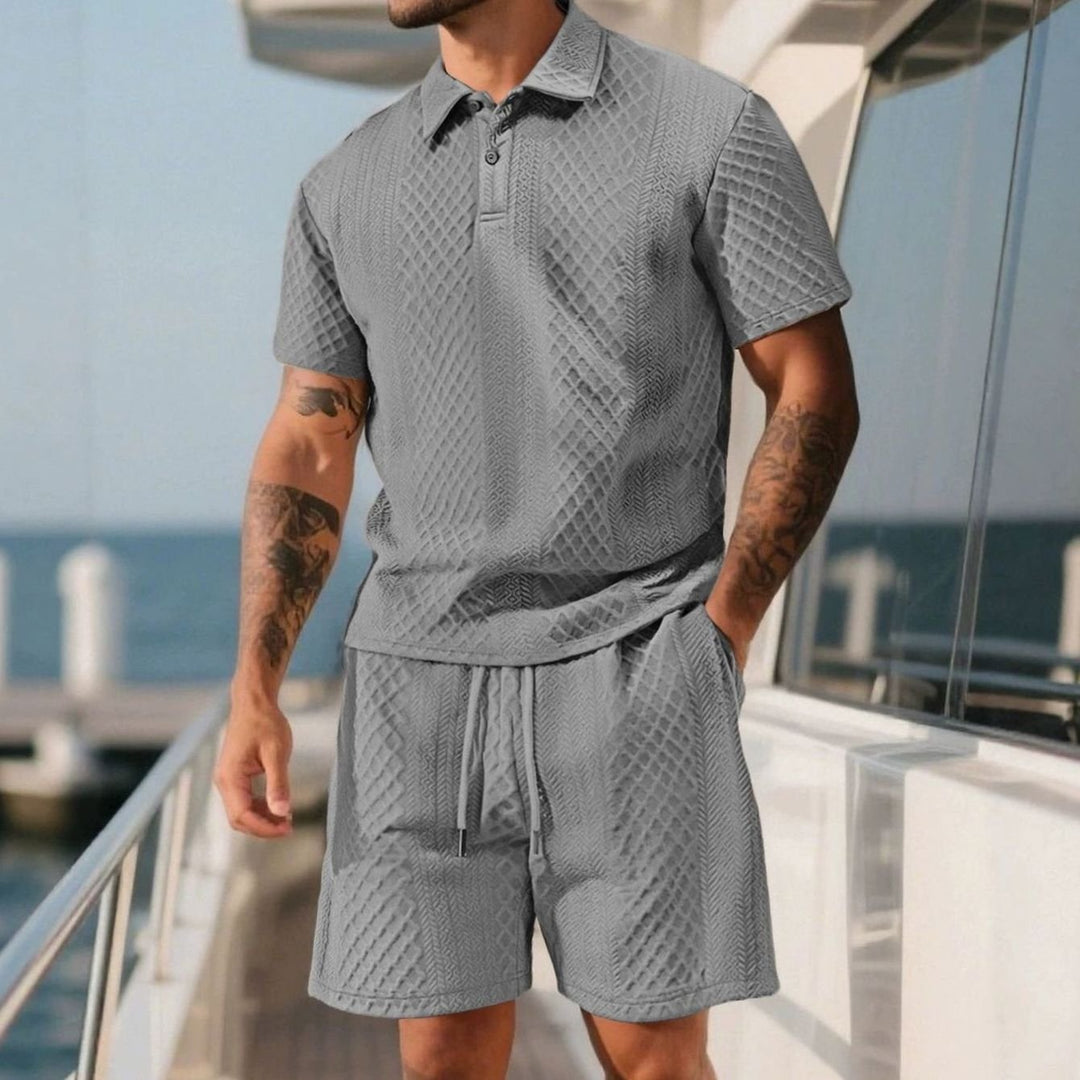 Men's Jacquard Quilted Polo Shirt Bermuda Shorts Set