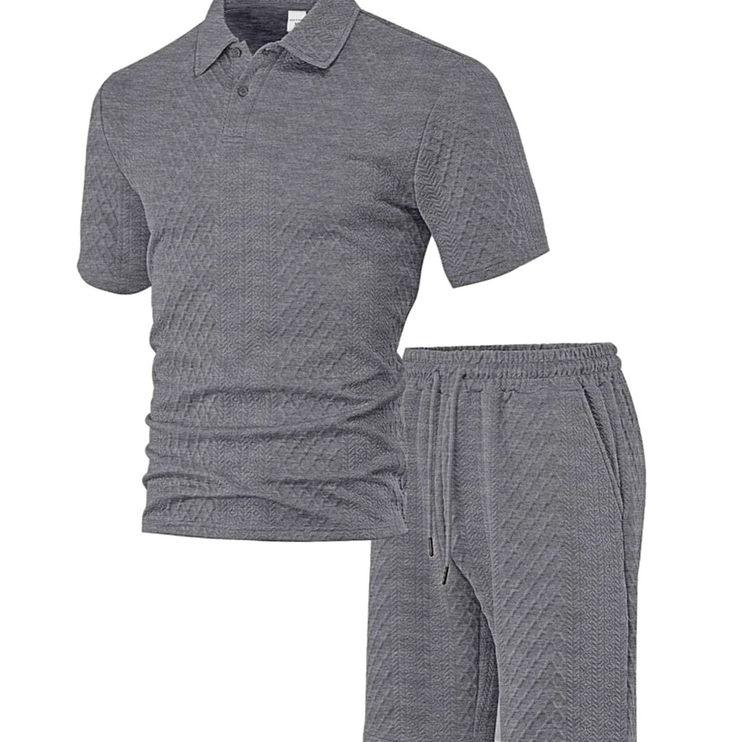Men's Jacquard Quilted Polo Shirt Bermuda Shorts Set
