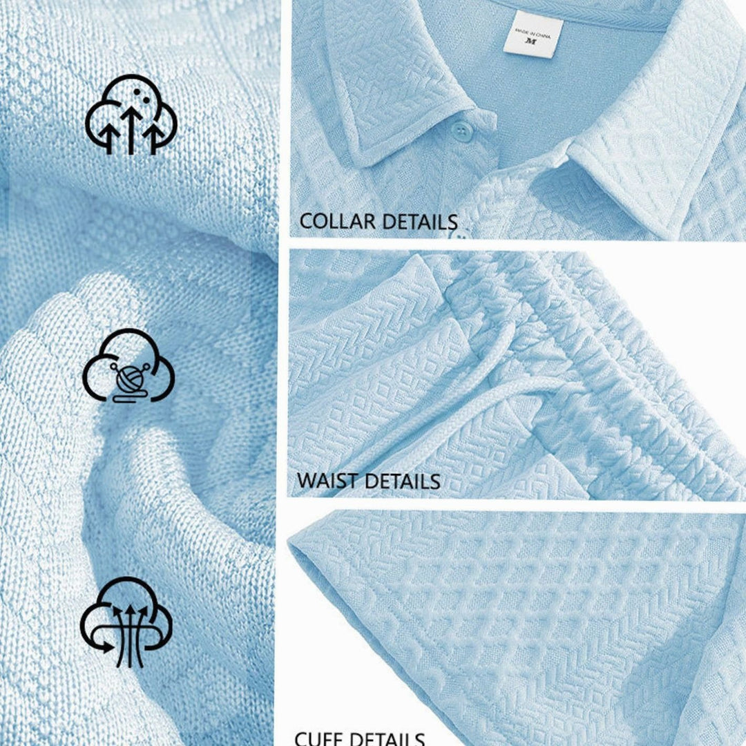 Men's Jacquard Quilted Polo Shirt Bermuda Shorts Set