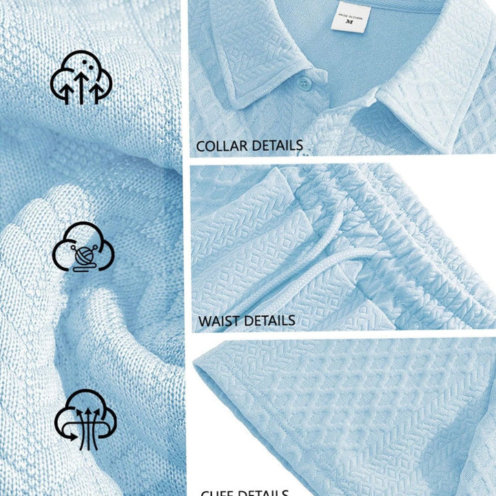 Men's Jacquard Quilted Polo Shirt Bermuda Shorts Set