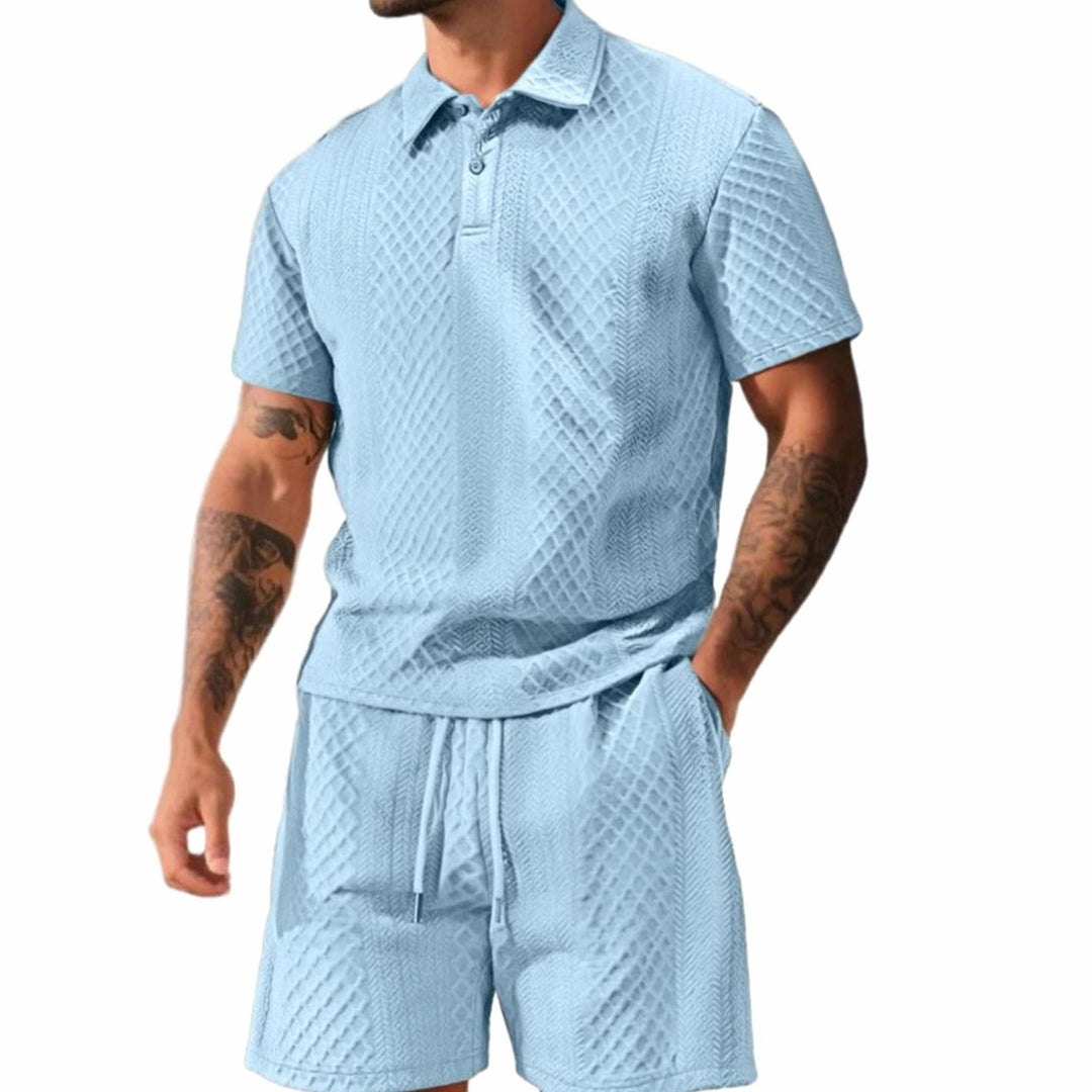 Men's Jacquard Quilted Polo Shirt Bermuda Shorts Set