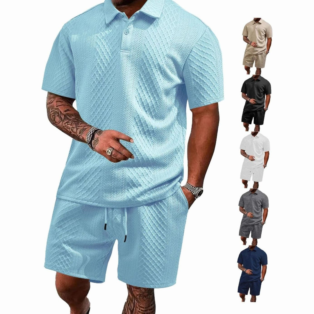 Men's Jacquard Quilted Polo Shirt Bermuda Shorts Set