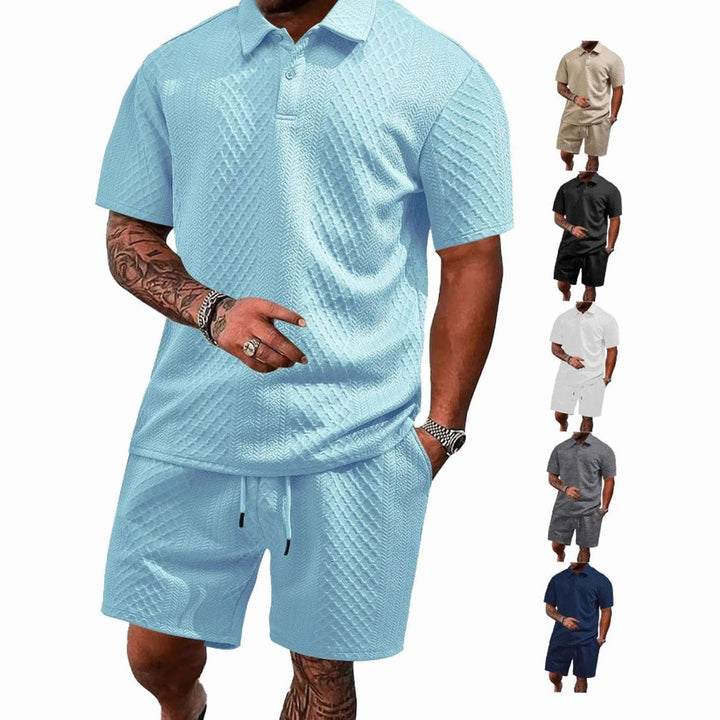 Men's Jacquard Quilted Polo Shirt Bermuda Shorts Set